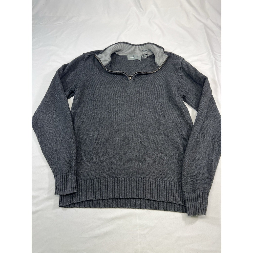 Oscar De La Renta Men's Sweater‎ Small Gray Half Zip Pullover Ribbed Collar